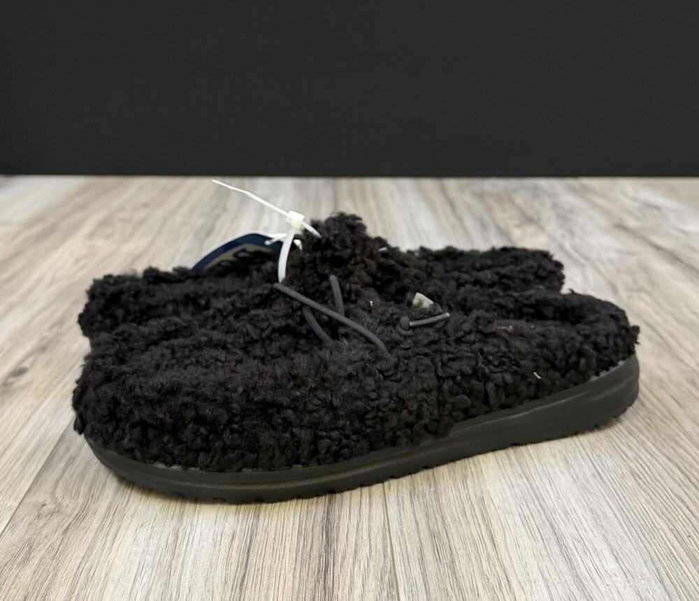 Hey Dude Wendy Slipper Black Fuzzy Fleece Womens Size 11 NEW 44170-060